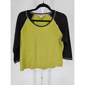 Vtg Style & Co Sport Womens Sz XL Long Sleeve T Shirt Lime Green Black